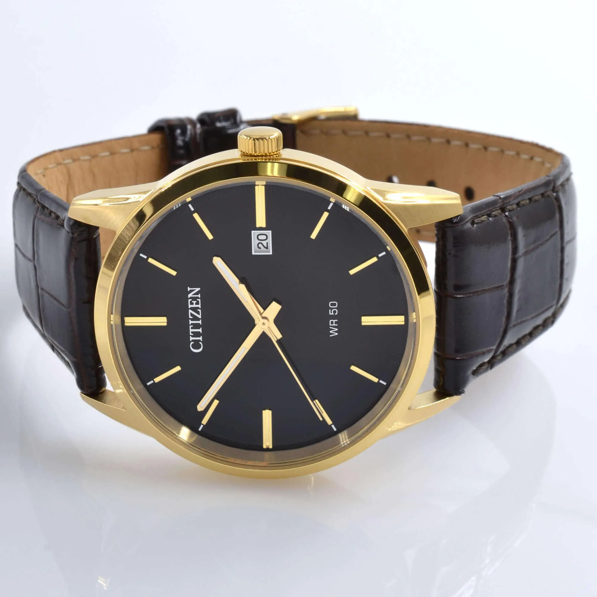 Citizen Men's Watch - Japanese Quartz Black Dial Black Leather Strap | BI5002-06E