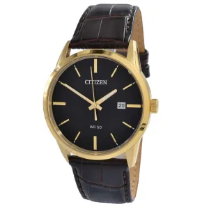 Citizen Men's Watch - Japanese Quartz Black Dial Black Leather Strap | BI5002-06E