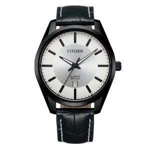 Citizen Men's Watch - Japanese Quartz Silver Dial Black Leather Strap | BI1035-09A