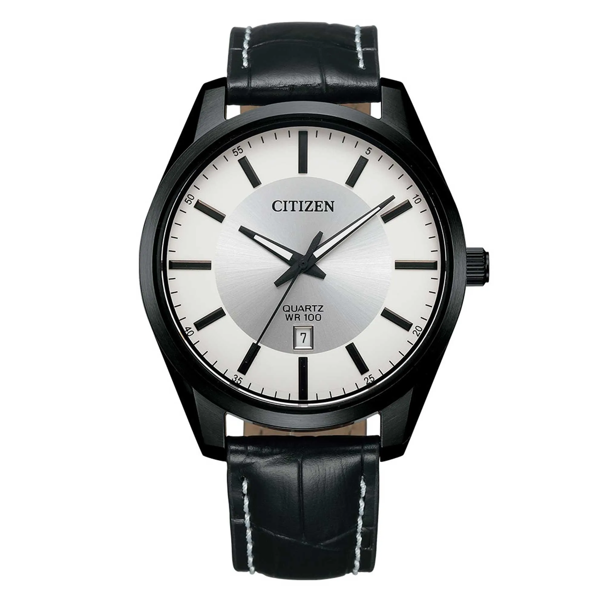 Citizen Men's Watch - Japanese Quartz Silver Dial Black Leather Strap | BI1035-09A