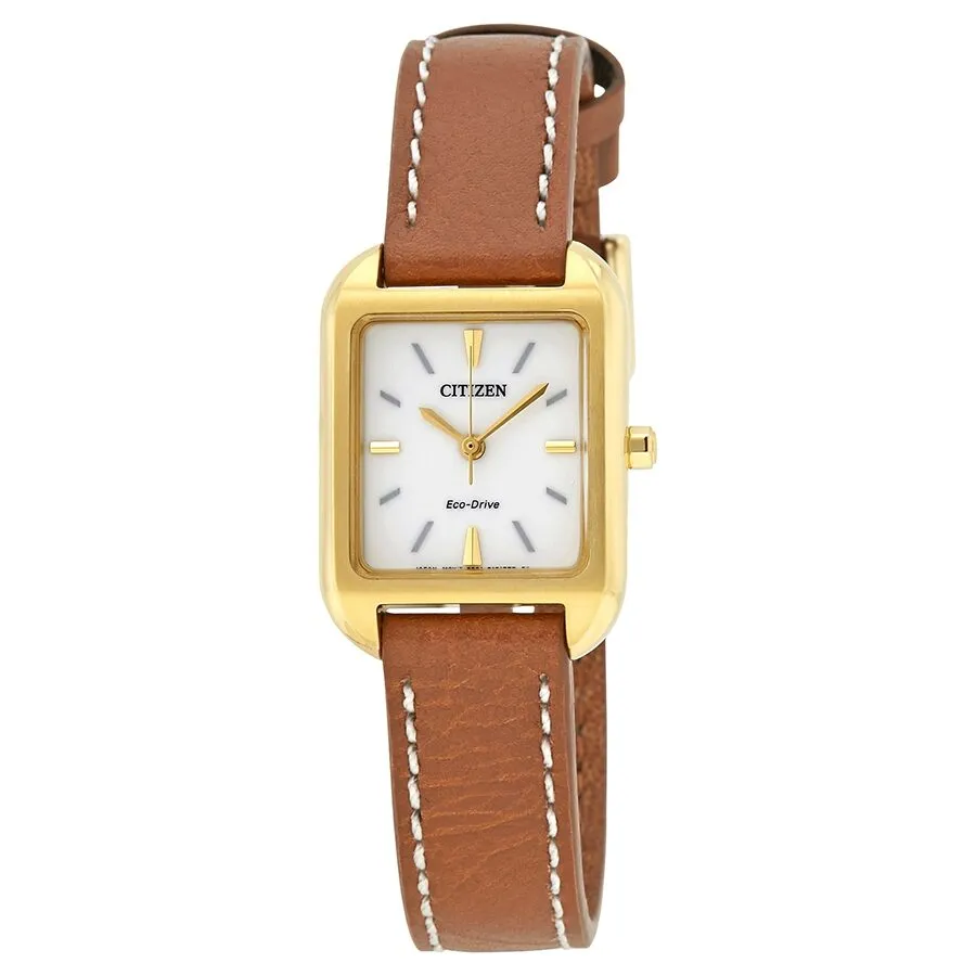 Citizen Silhouette Eco-Drive White Dial Brown Leather Ladies Watch EM0492-02A