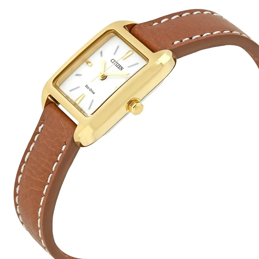 Citizen Silhouette Eco-Drive White Dial Brown Leather Ladies Watch EM0492-02A