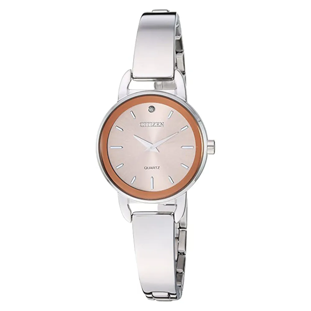 Citizen Women Pink Dial Silver Stainless Steel Band Quartz Watch - EZ6370-56X