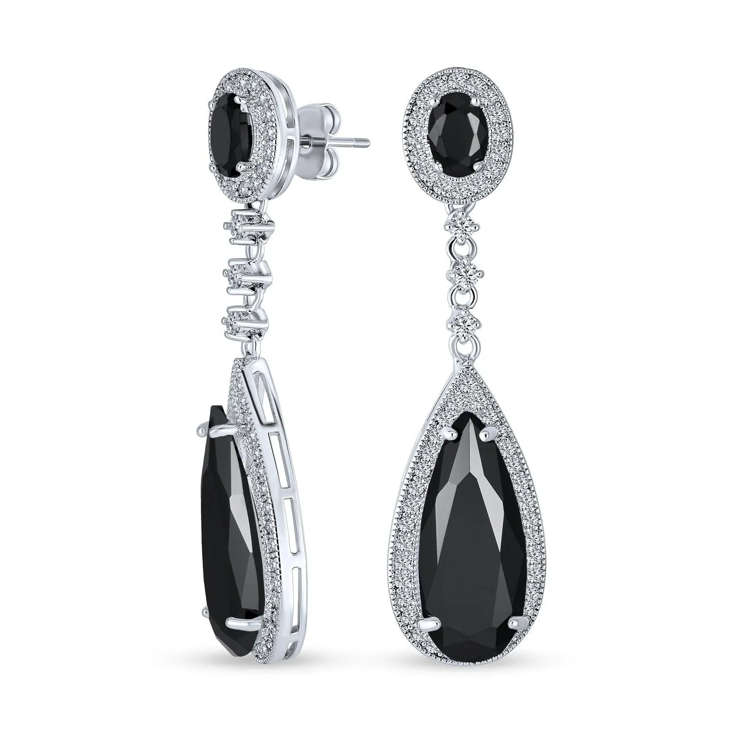 Classic Art Deco CZ Dangle Chandelier Earrings for Bridal Party Prom Silver