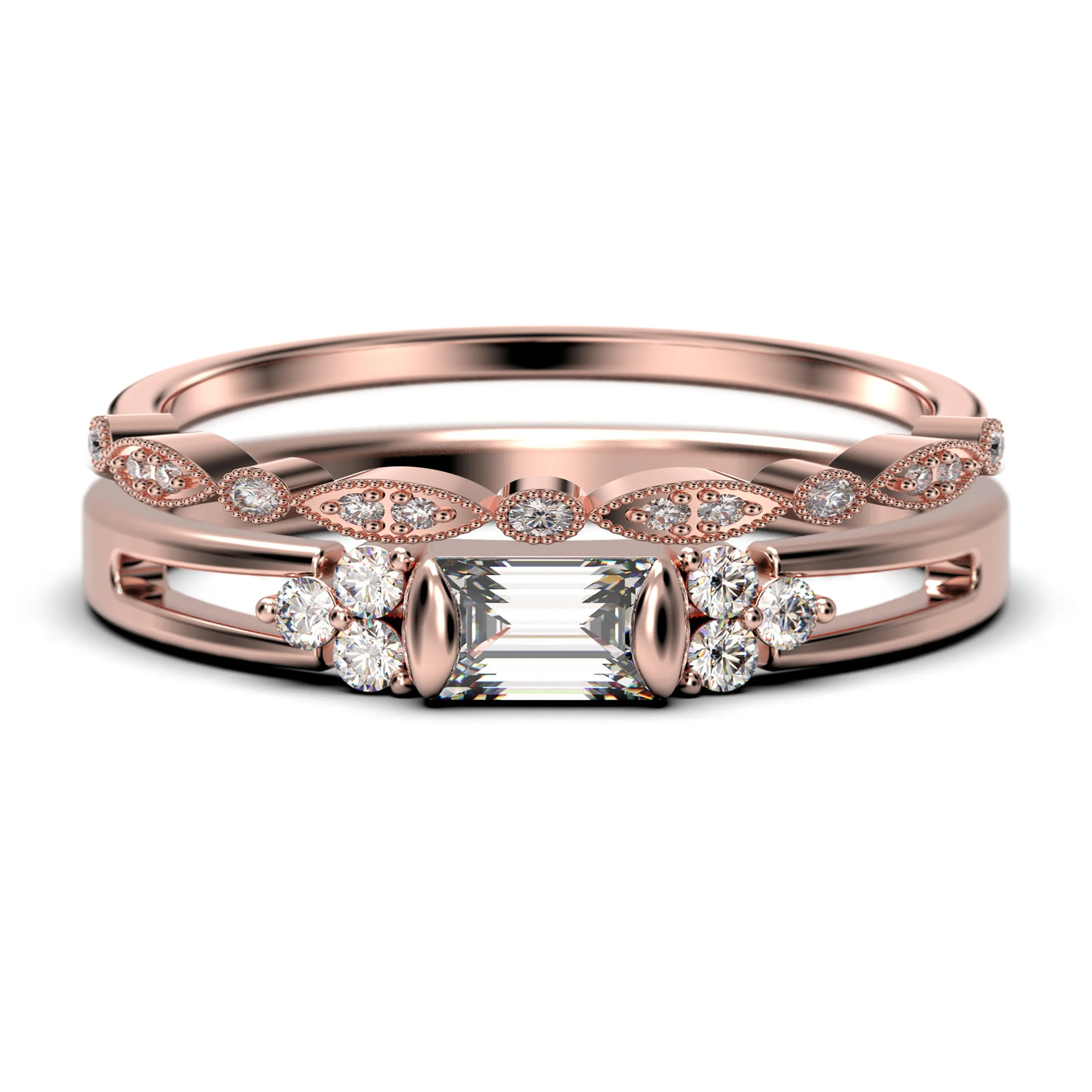 Classic Minimalist 1.50 Carat Baguette Cut Diamond Moissanite Engagement Ring, Split shank Wedding Ring in 10k/14k/18k Solid Gold,  Promise Ring, Anniversary Ring, Bridal Rings Set