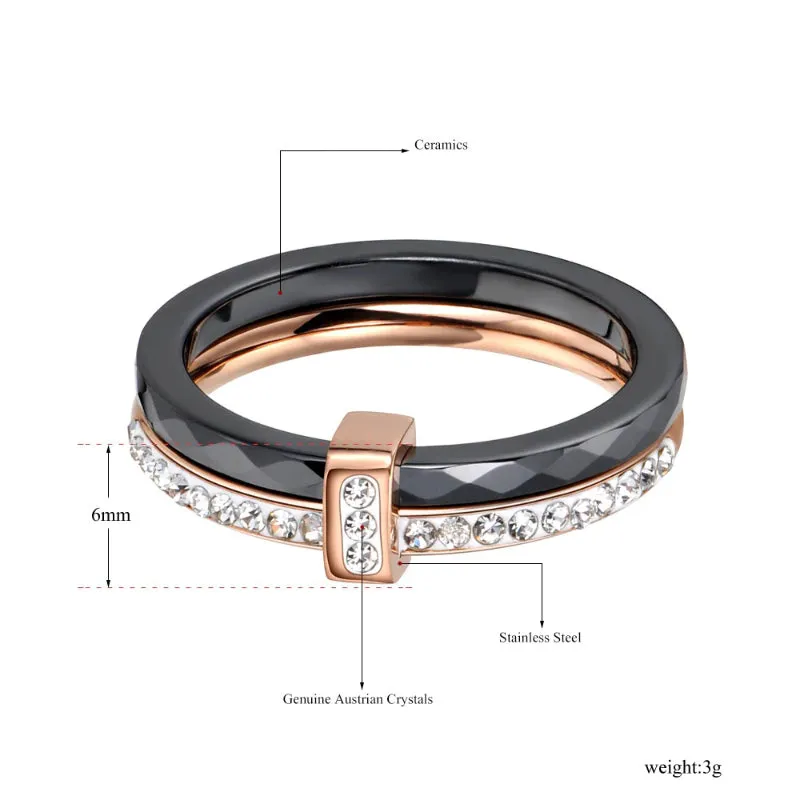 Classic Multi-layer Rhinestone Adorned Ceramic Rings