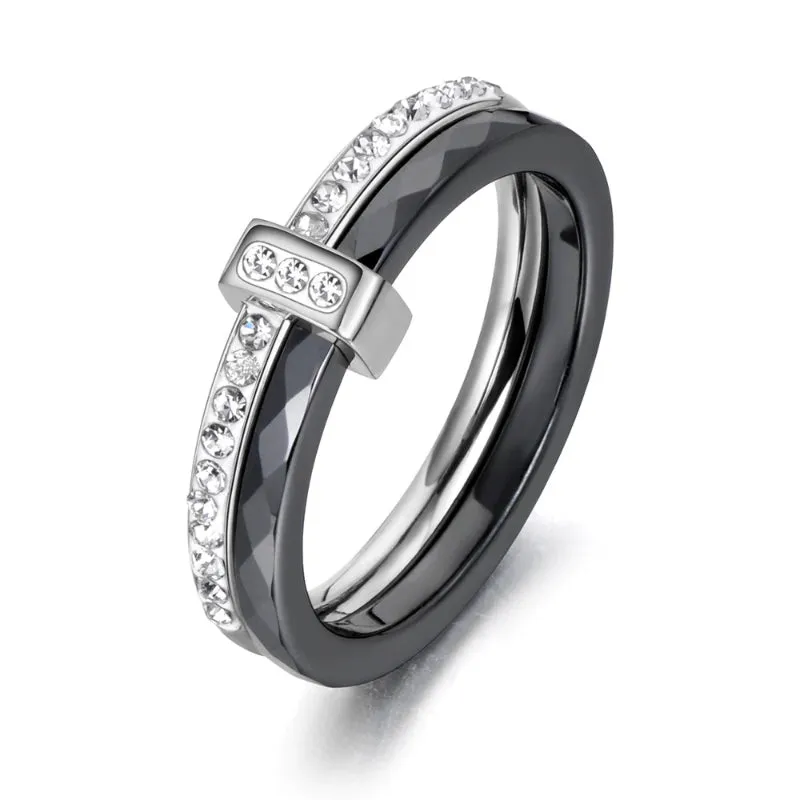 Classic Multi-layer Rhinestone Adorned Ceramic Rings