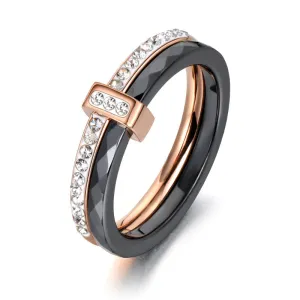 Classic Multi-layer Rhinestone Adorned Ceramic Rings