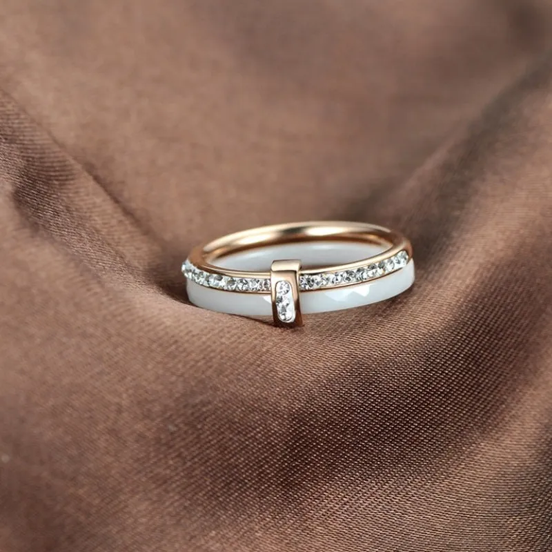 Classic Multi-layer Rhinestone Adorned Ceramic Rings