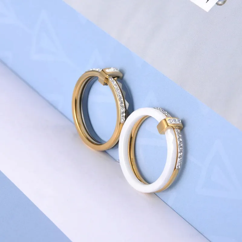 Classic Multi-layer Rhinestone Adorned Ceramic Rings