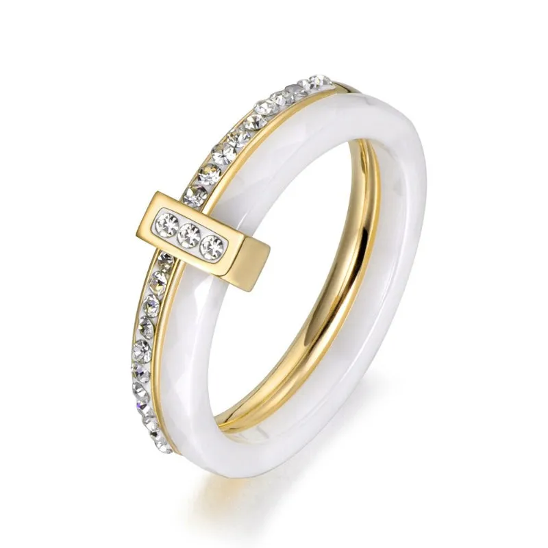 Classic Multi-layer Rhinestone Adorned Ceramic Rings