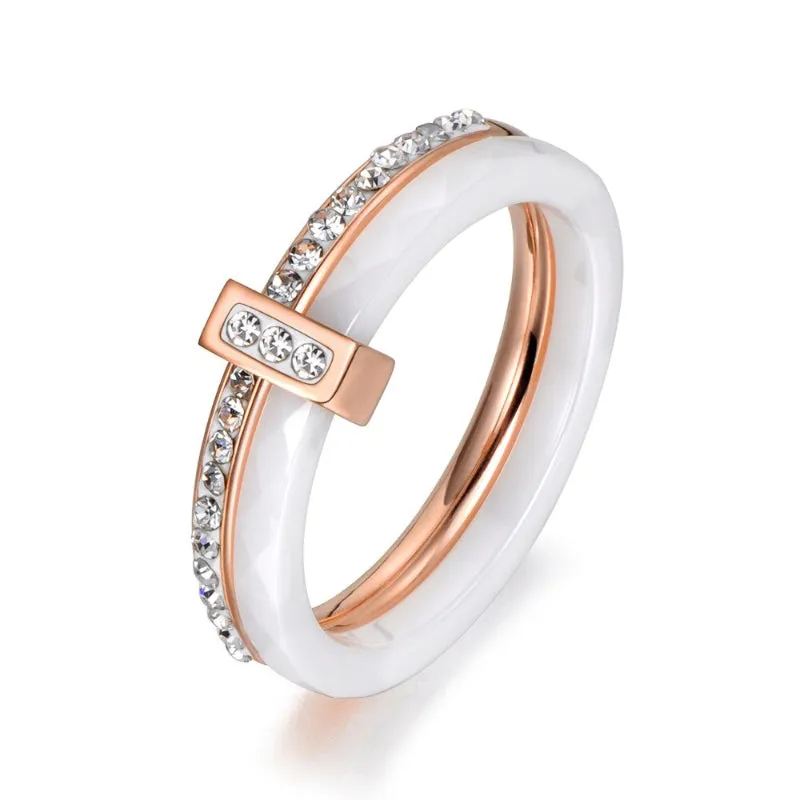 Classic Multi-layer Rhinestone Adorned Ceramic Rings