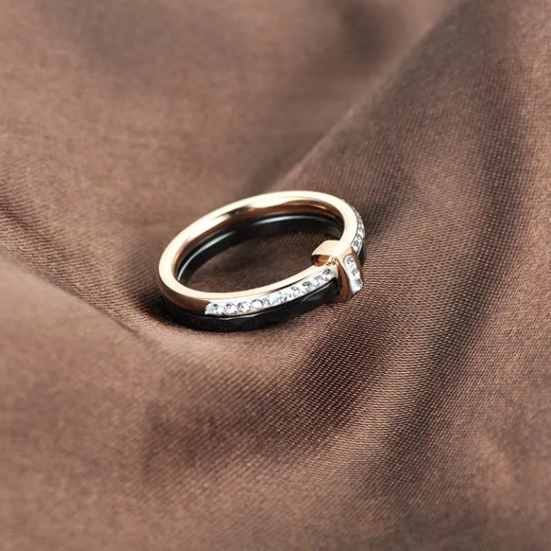 Classic Multi-layer Rhinestone Adorned Ceramic Rings