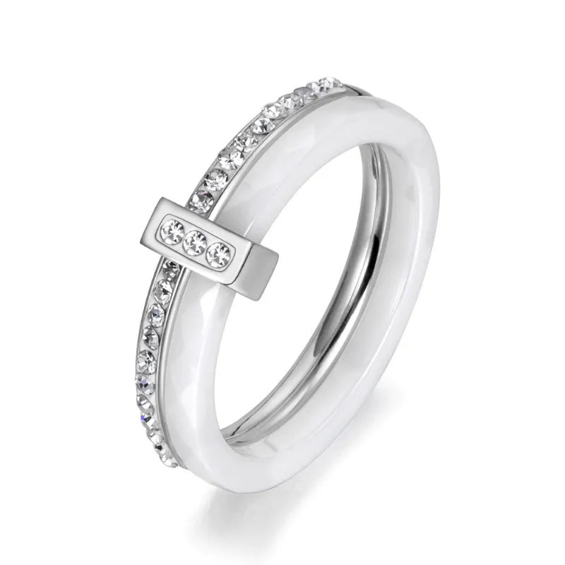 Classic Multi-layer Rhinestone Adorned Ceramic Rings