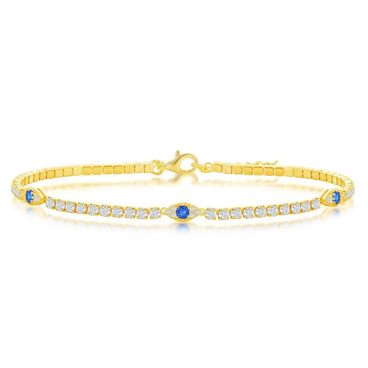 Classic Women's Anklet - Gold Plated Sterling Silver CZ Evil Eye Tennis | R-9279-GP