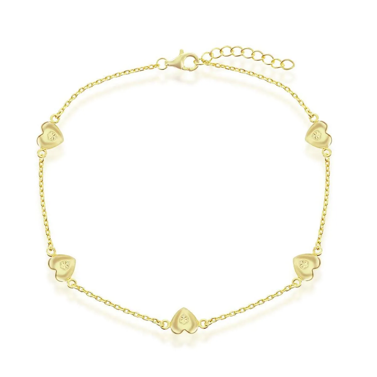 Classic Women's Anklet - Gold Plated Sterling Silver Station Hearts | R-9251-GP