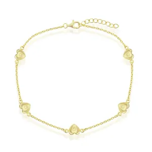 Classic Women's Anklet - Gold Plated Sterling Silver Station Hearts | R-9251-GP