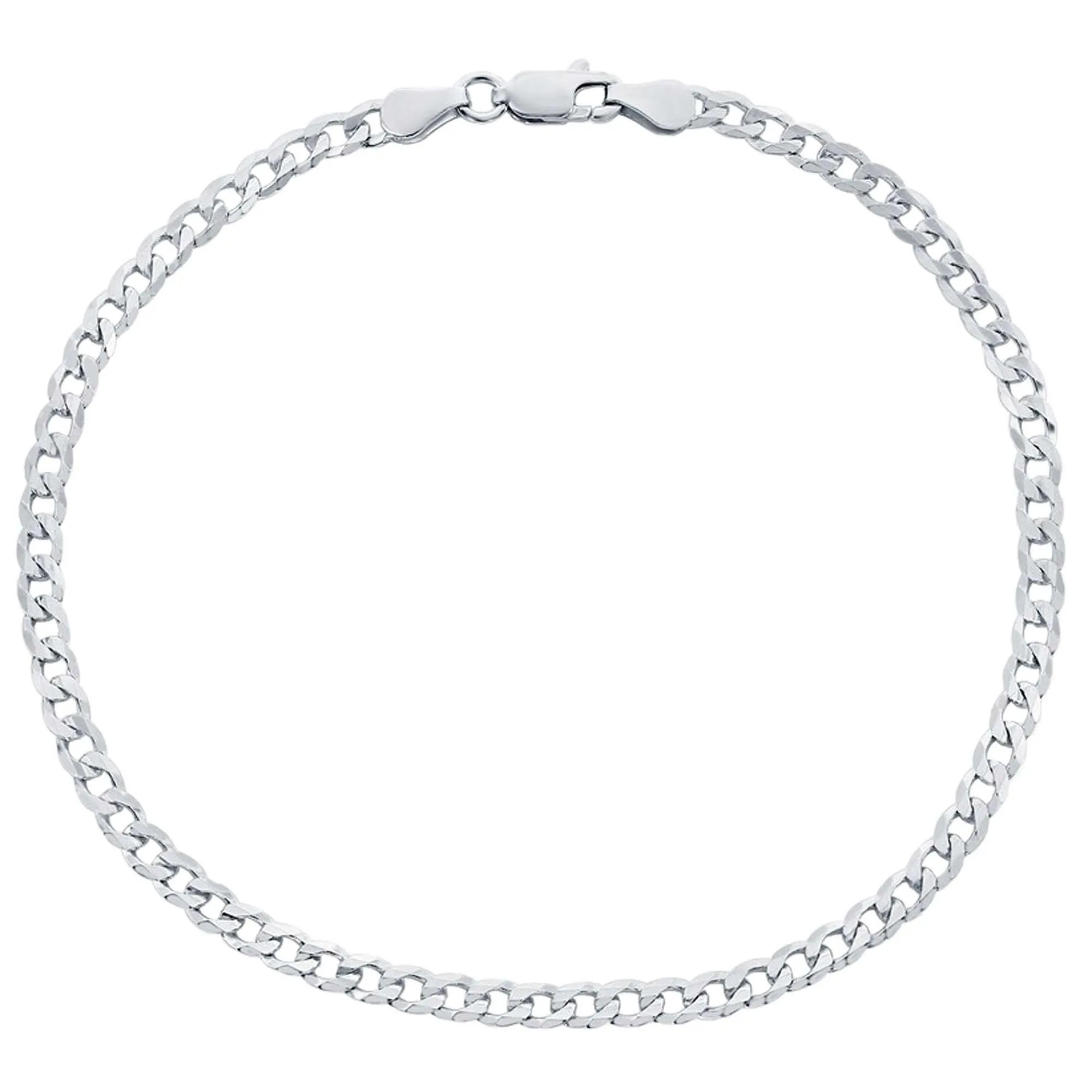 Classic Women's Anklet - Rhodium Plated Sterling Silver 3.5mm Cuban Style | Q-5768-9