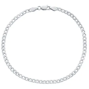 Classic Women's Anklet - Rhodium Plated Sterling Silver 3.5mm Cuban Style | Q-5768-9