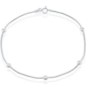 Classic Women's Anklet - Silver Plated Snake Chain with 4mm Bead, 10 inch | R-9256-10