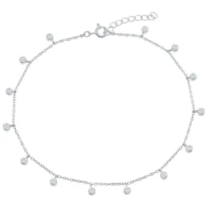 Classic Women's Anklet - Sterling Silver Bezel Set White CZ Stone Charms | R-9270