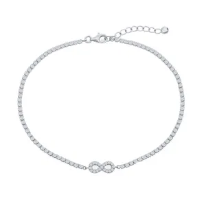 Classic Women's Anklet - Sterling Silver Infinity Design White CZ Tennis | R-9287