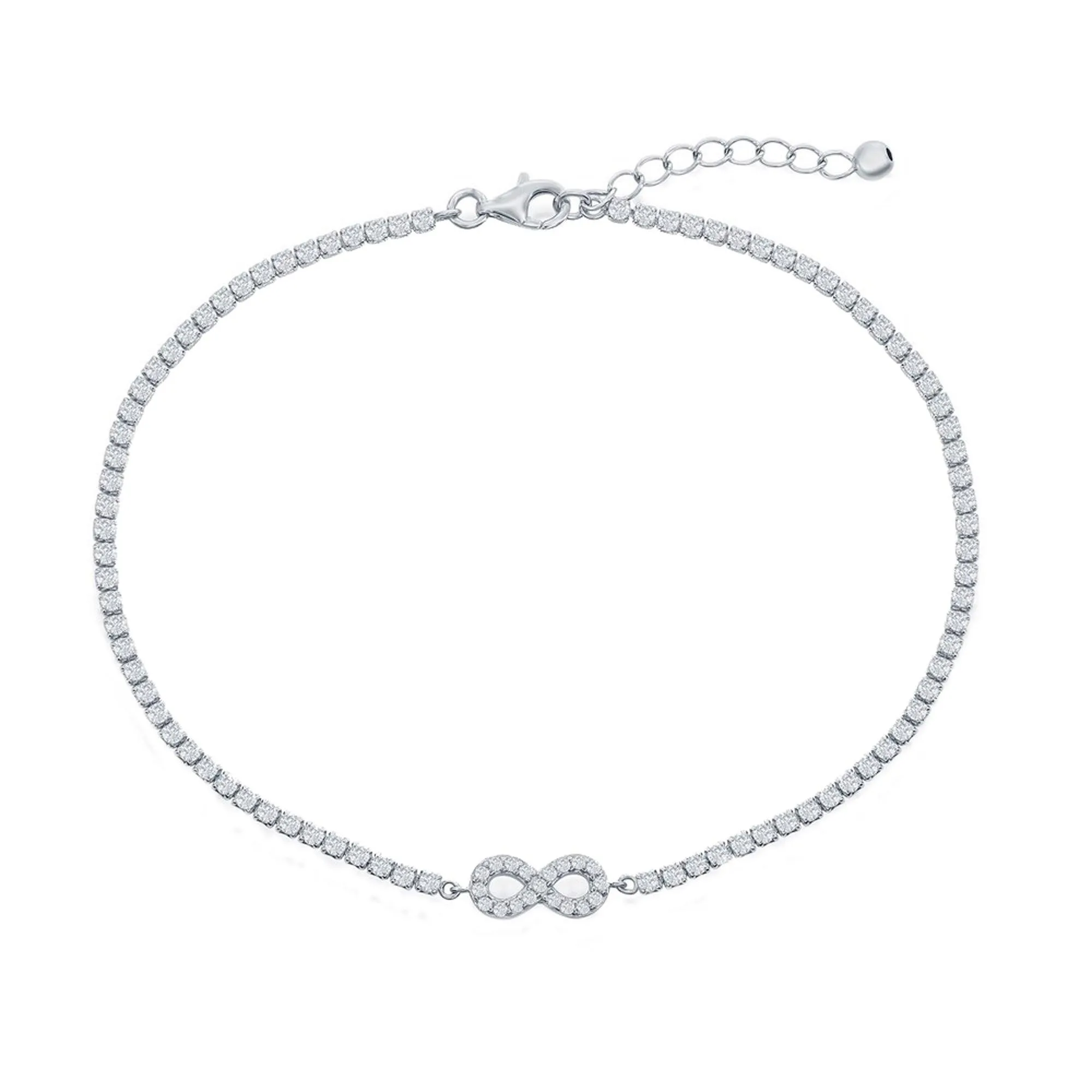 Classic Women's Anklet - Sterling Silver Infinity Design White CZ Tennis | R-9287