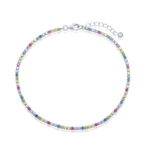 Classic Women's Anklet - Sterling Silver Multi Color Cubic Zirconia Tennis | R-9286