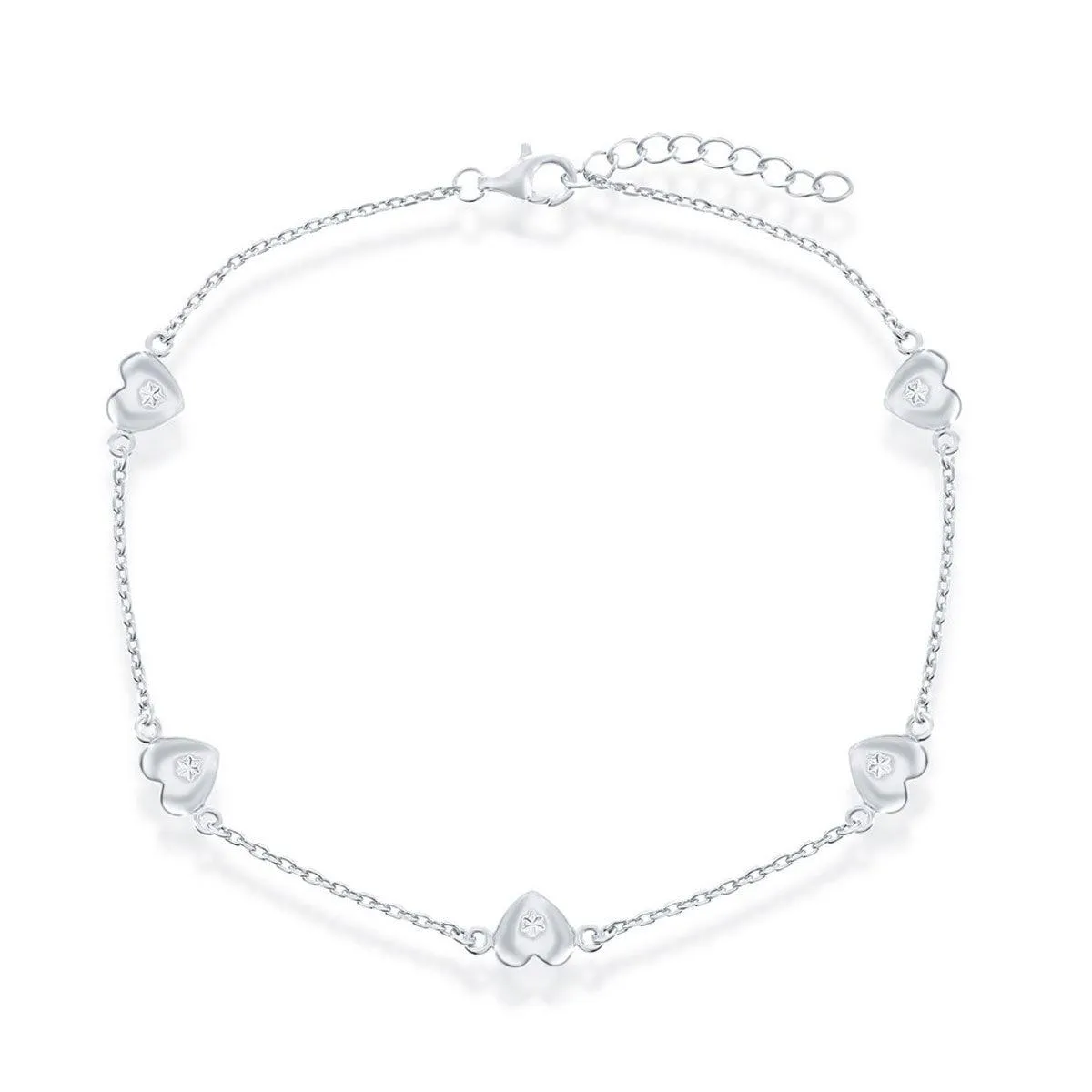 Classic Women's Anklet - Sterling Silver Station Hearts | R-9251