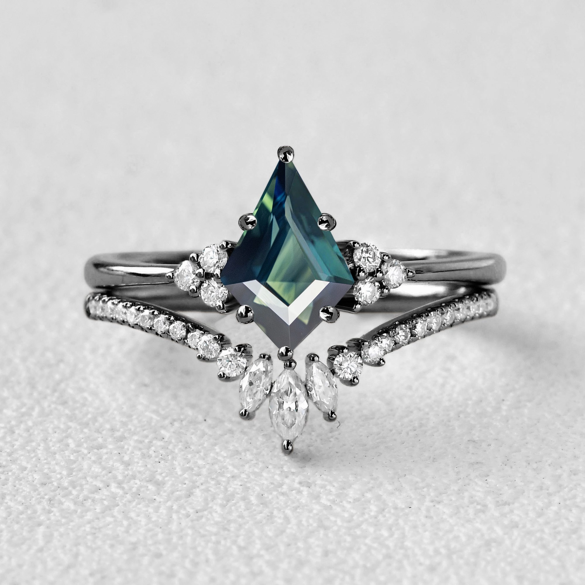Sparkling Pieces Fashion Sparkle Classic Engagement - Unique Teal Sapphire Engagement Ring Set 2pcs - Lydia