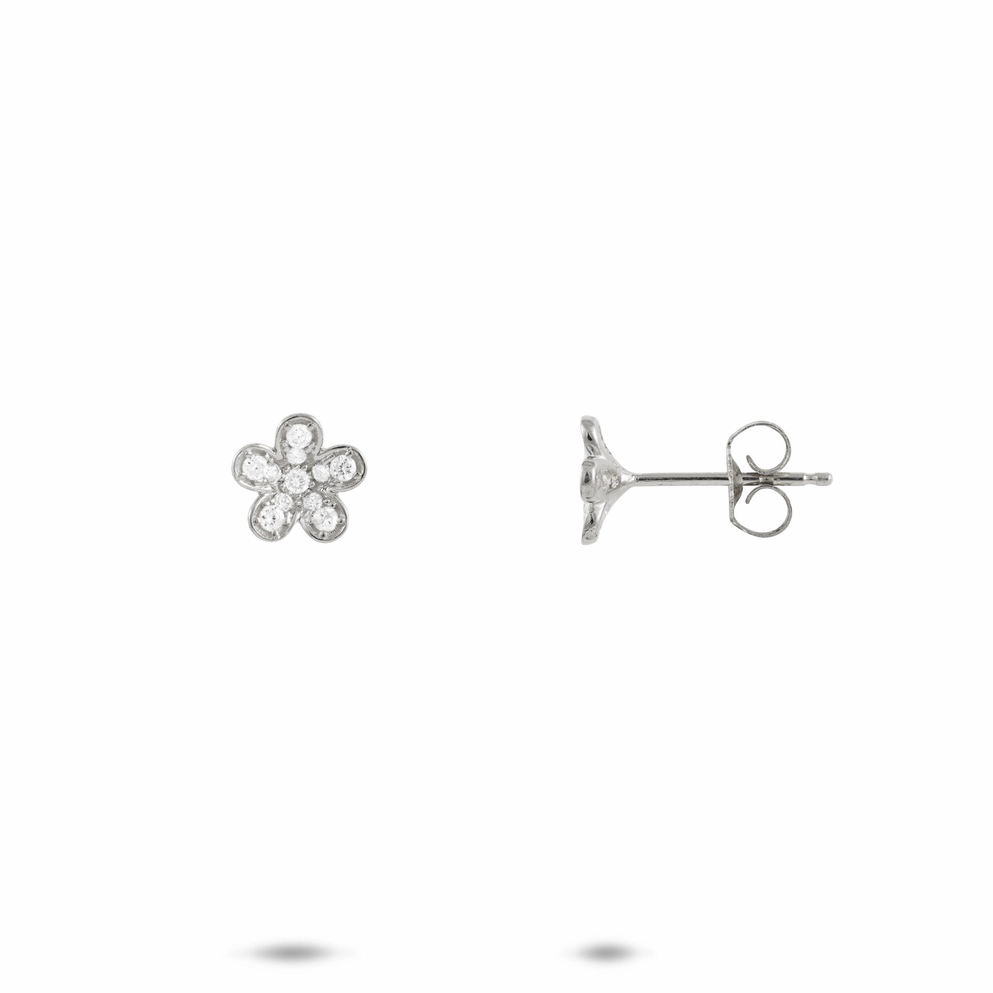 Contemporary Look Plumeria Earrings in White Gold with Diamonds - 7mm