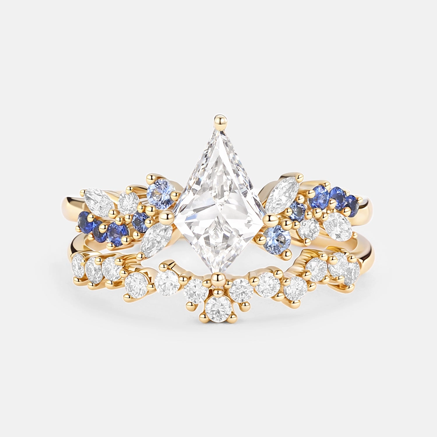 Kite Lab Grown Diamond & Sapphire Engagement Ring Set 2PCS - Ethereal Expressive Accent