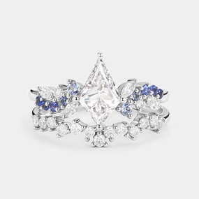 Minimalist Edge Stylish Line Kite Lab Grown Diamond & Sapphire Engagement Ring Set 2PCS - Ethereal
