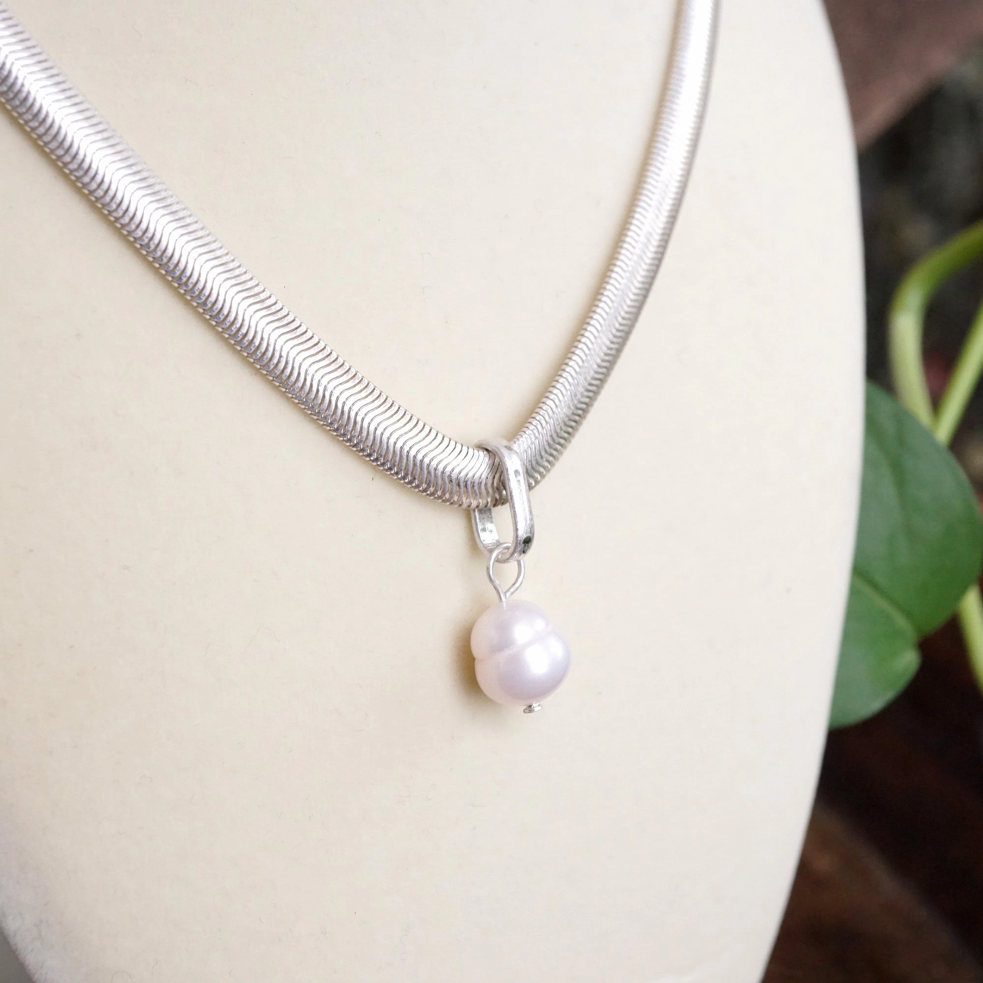 Classic Herringbone Necklace with a Freshwater Pearl Worn Gold Silver Gunmetal High-Quality Piece Effortless Gift