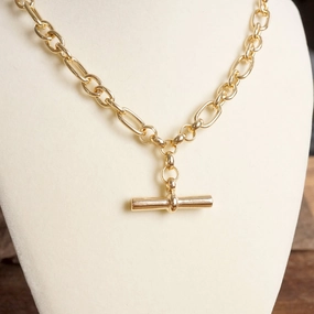Daily Accent Enduring Adornment Toggle Bar Pendant Paperclip Chain Necklace in Gold Tone
