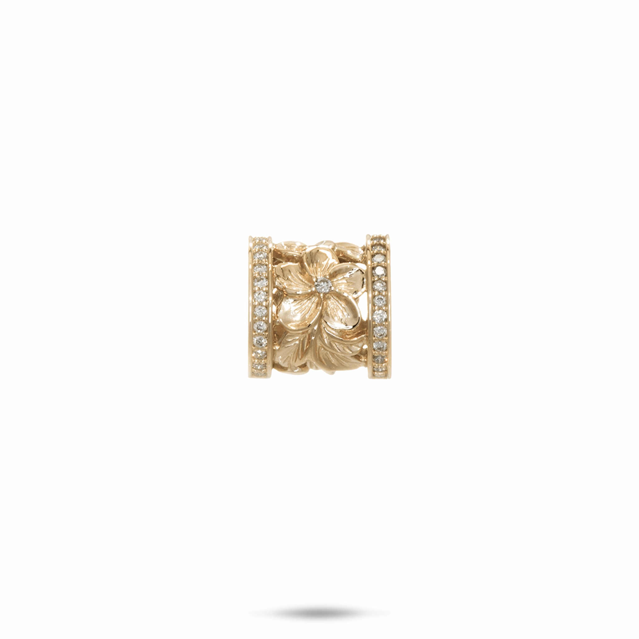 Gentle Accent Hawaiian Heirloom Plumeria Barrel Pendant in Gold with Diamonds - 12mm