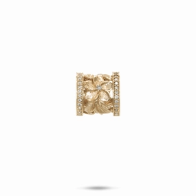 Gentle Accent Hawaiian Heirloom Plumeria Barrel Pendant in Gold with Diamonds - 12mm