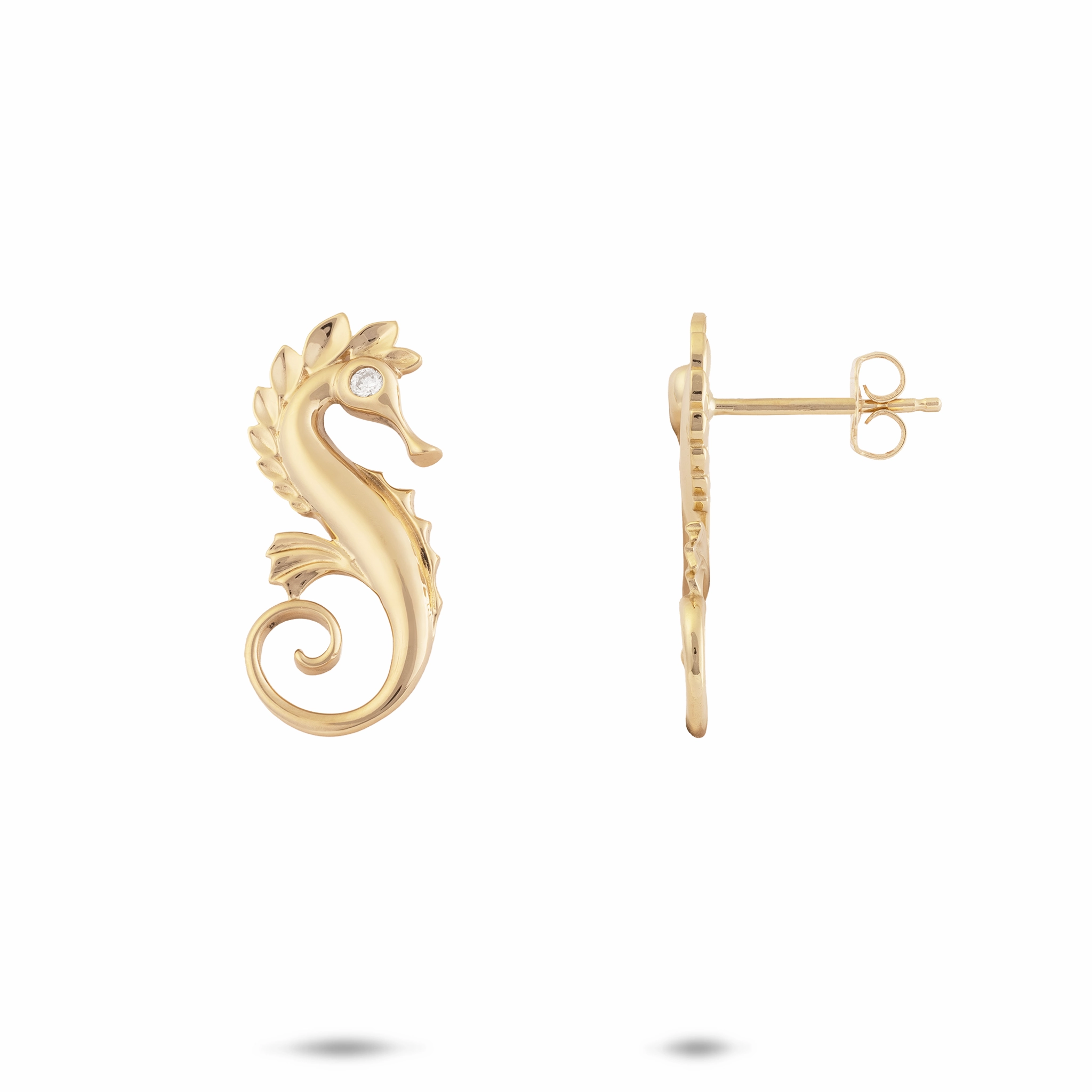 Precious Finish Ocean Dance Seahorse Earrings in Gold with Diamonds - 20mm