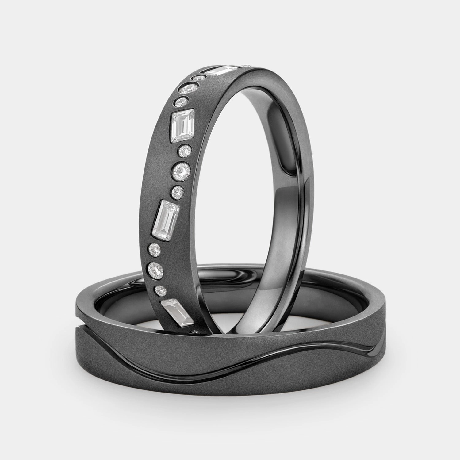 Contemporary Glow Classic Moissanite Engraved Couple Ring Set 2pcs - Chloe