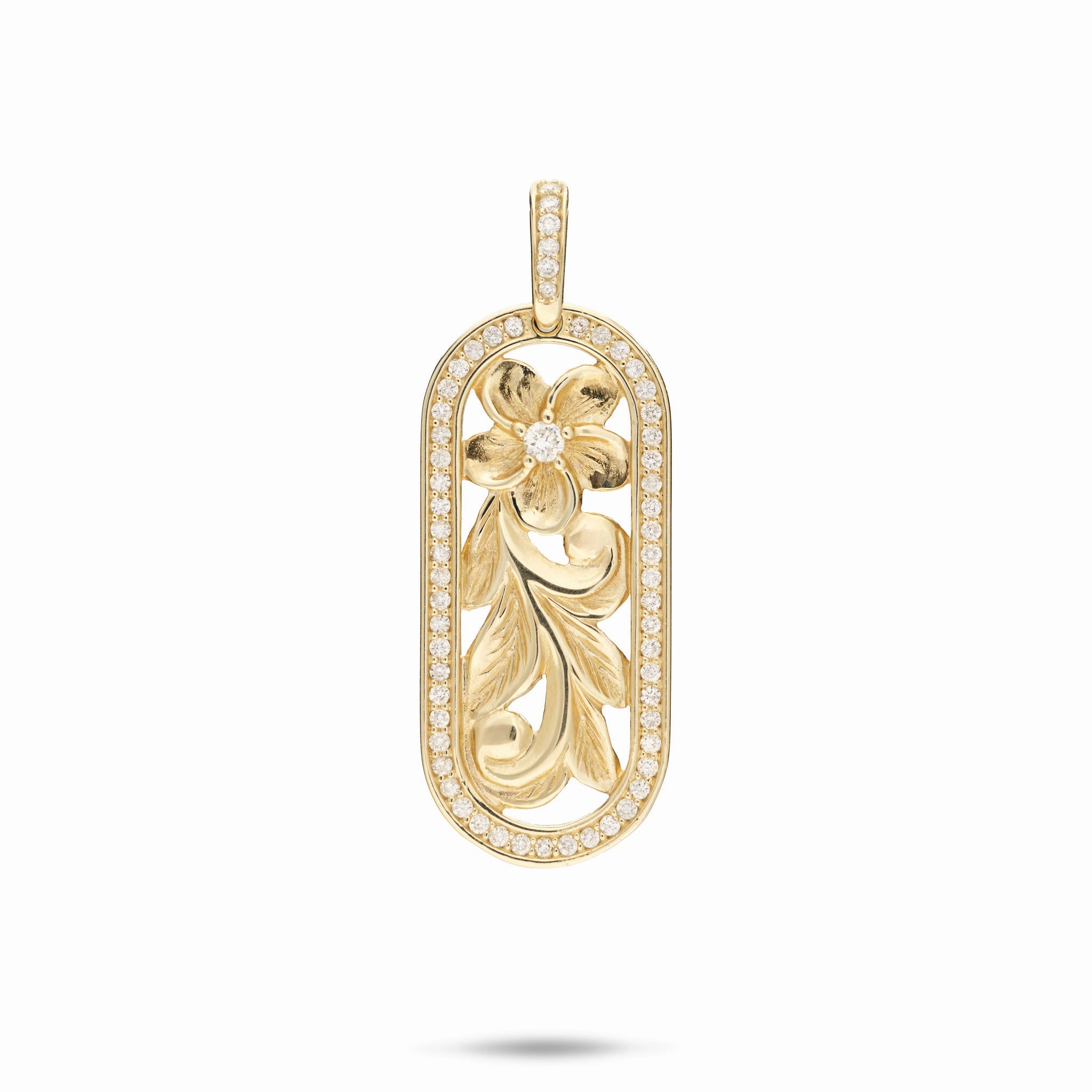Graceful Line Hawaiian Heirloom Plumeria Pendant in Gold with Diamonds - 27mm