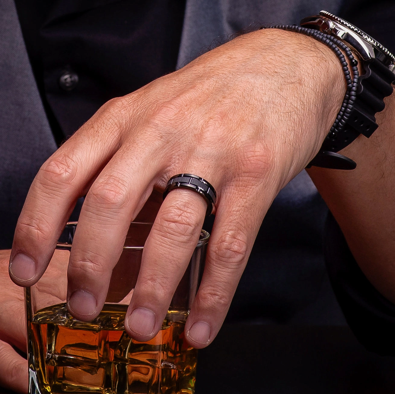 Graceful Contour 100S JEWELRY Black Tungsten Rings For Men Wedding Band Brick Pattern Brushed Engagement Promise Size 6-16