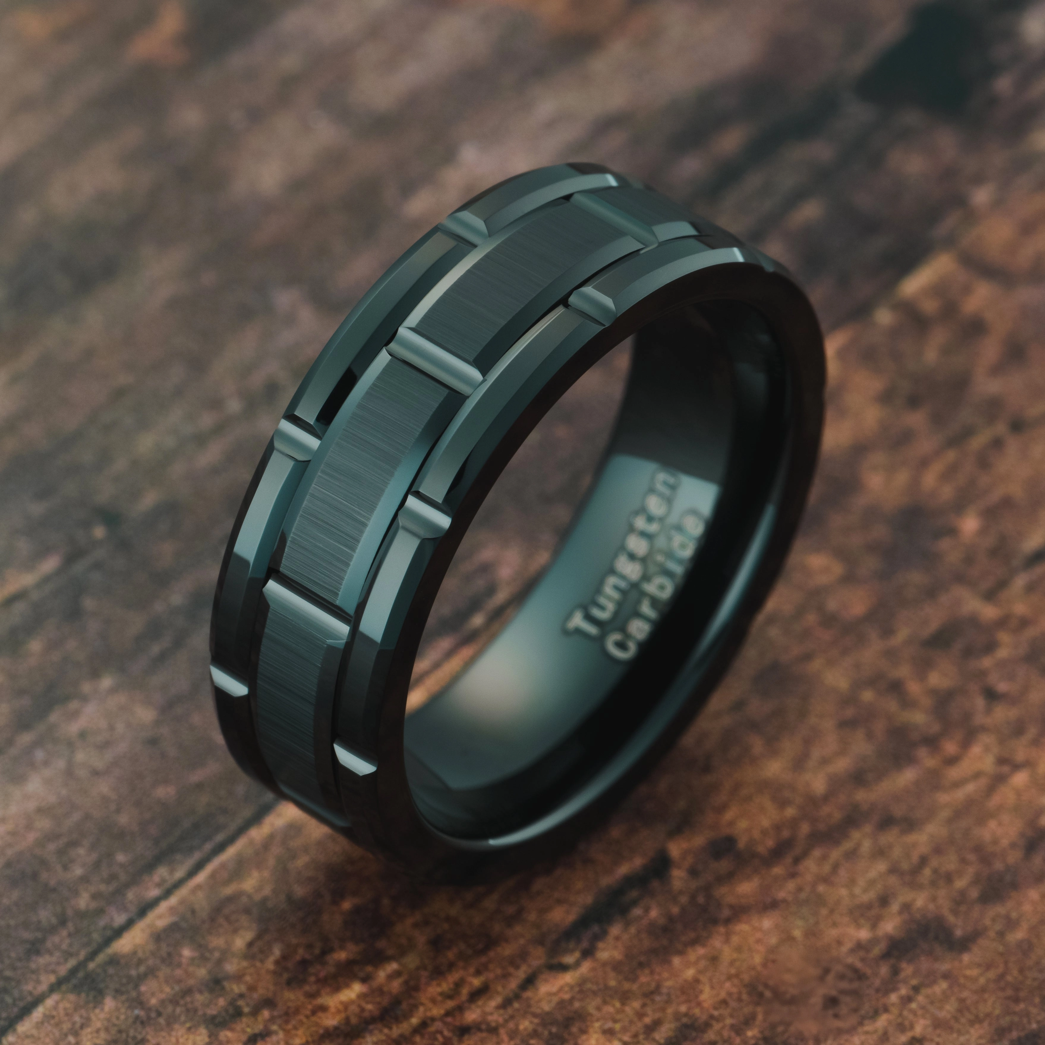 100S JEWELRY Black Tungsten Rings For Men Wedding Band Brick Pattern Brushed Engagement Promise Size 6-16 Modern Statement