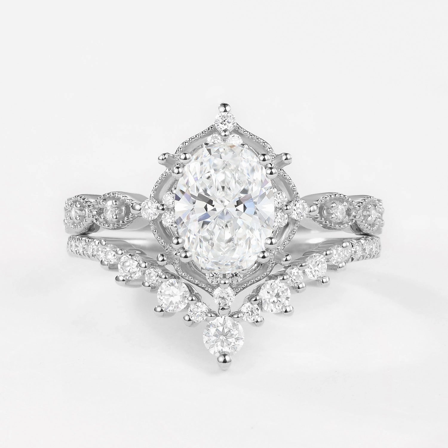 1.5ct Signature Vintage Lab Grown Diamond Ring Set - Charlotte Lustrous Look