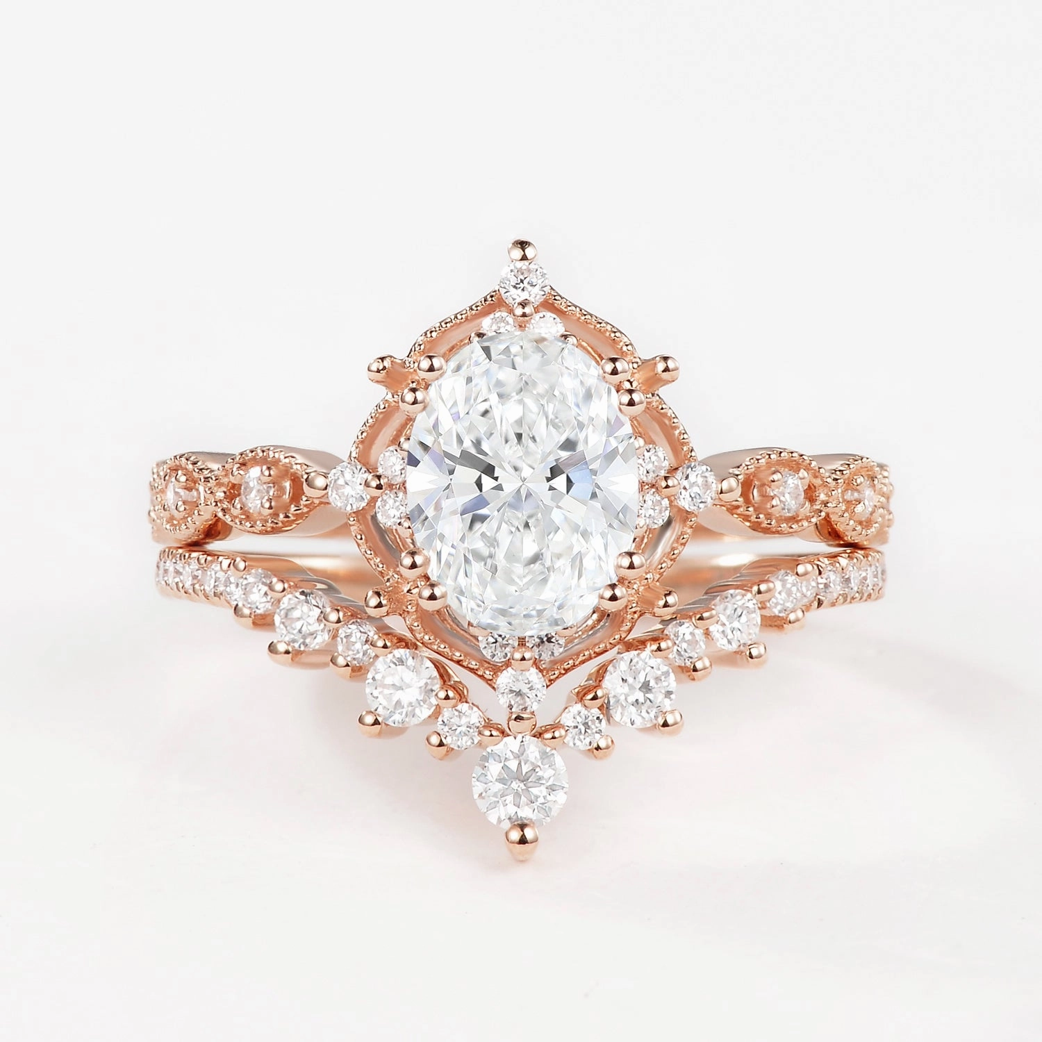 Delicate Pop high contrast 1.5ct Signature Vintage Lab Grown Diamond Ring Set - Charlotte