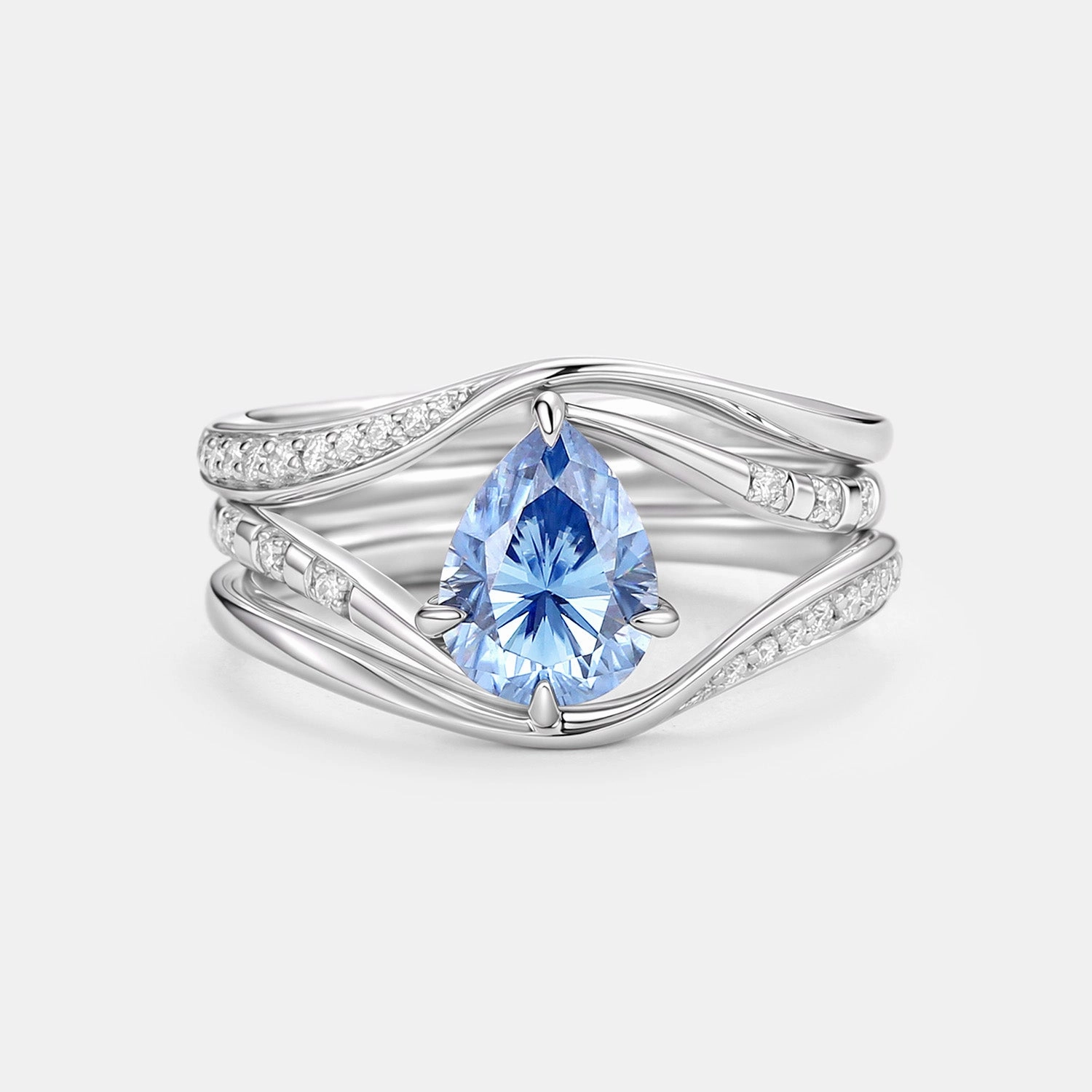 Homebound River Tune -  Pear Blue Moissanite Engagement Ring Sets 3pcs Timeless Glam Trend Focused