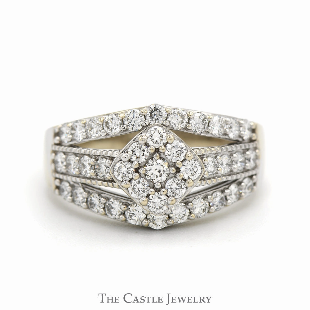 1cttw Lab Grown Diamond Cluster Engagement Ring with Open Split Rows in 14k White Gold Faith Jewelry Contemporary accessory