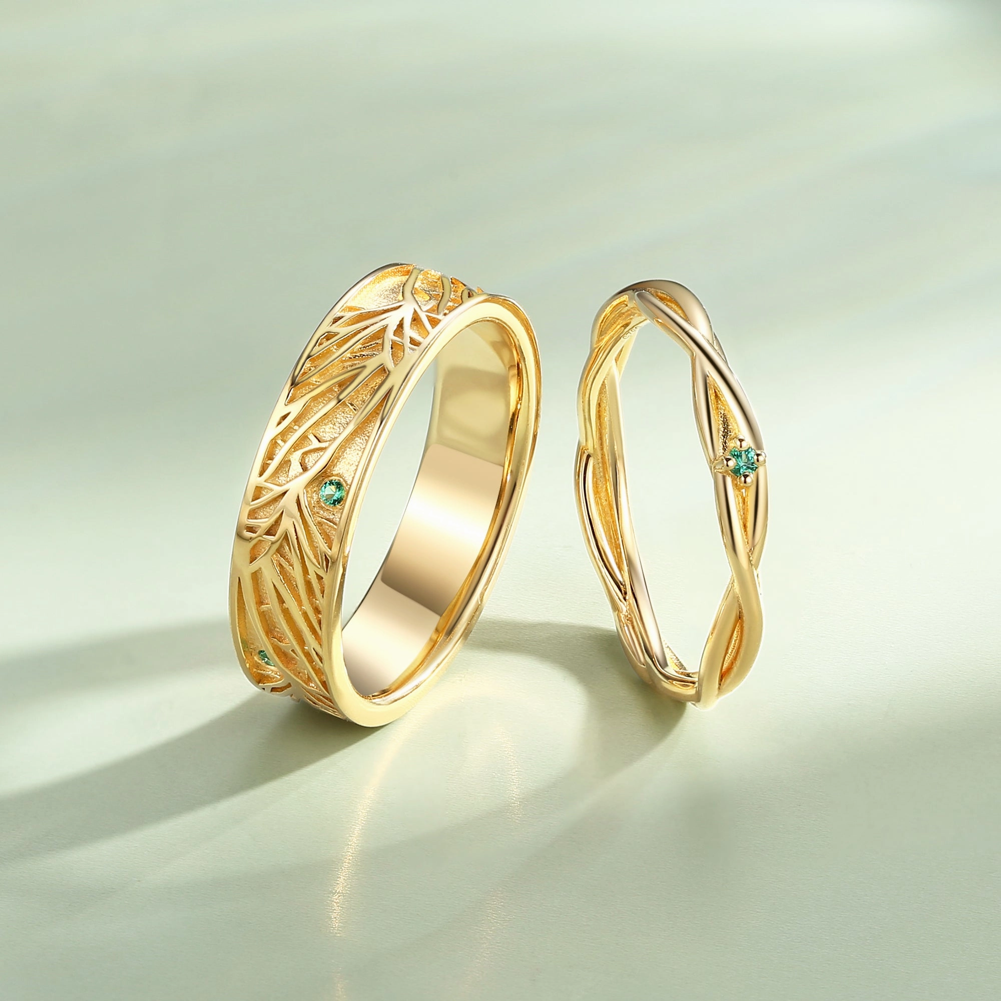 Daily Detail Vintage Twig Lab Emerald Couple Ring Set 2pcs - Verdant
