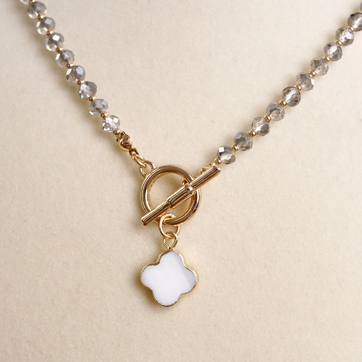 Moonlit Clover ?C Beaded Necklace with Mother of Pearl Pendant cultural vibe Exclusive Gift