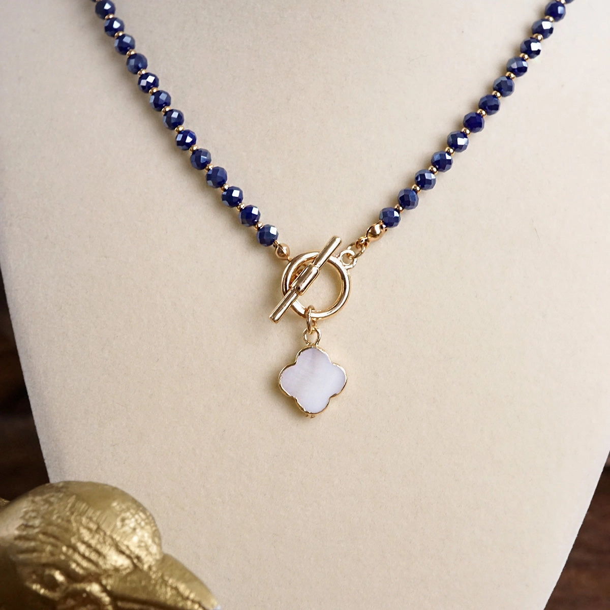 Glam Night Engagement Accessory Moonlit Clover ?C Beaded Necklace with Mother of Pearl Pendant