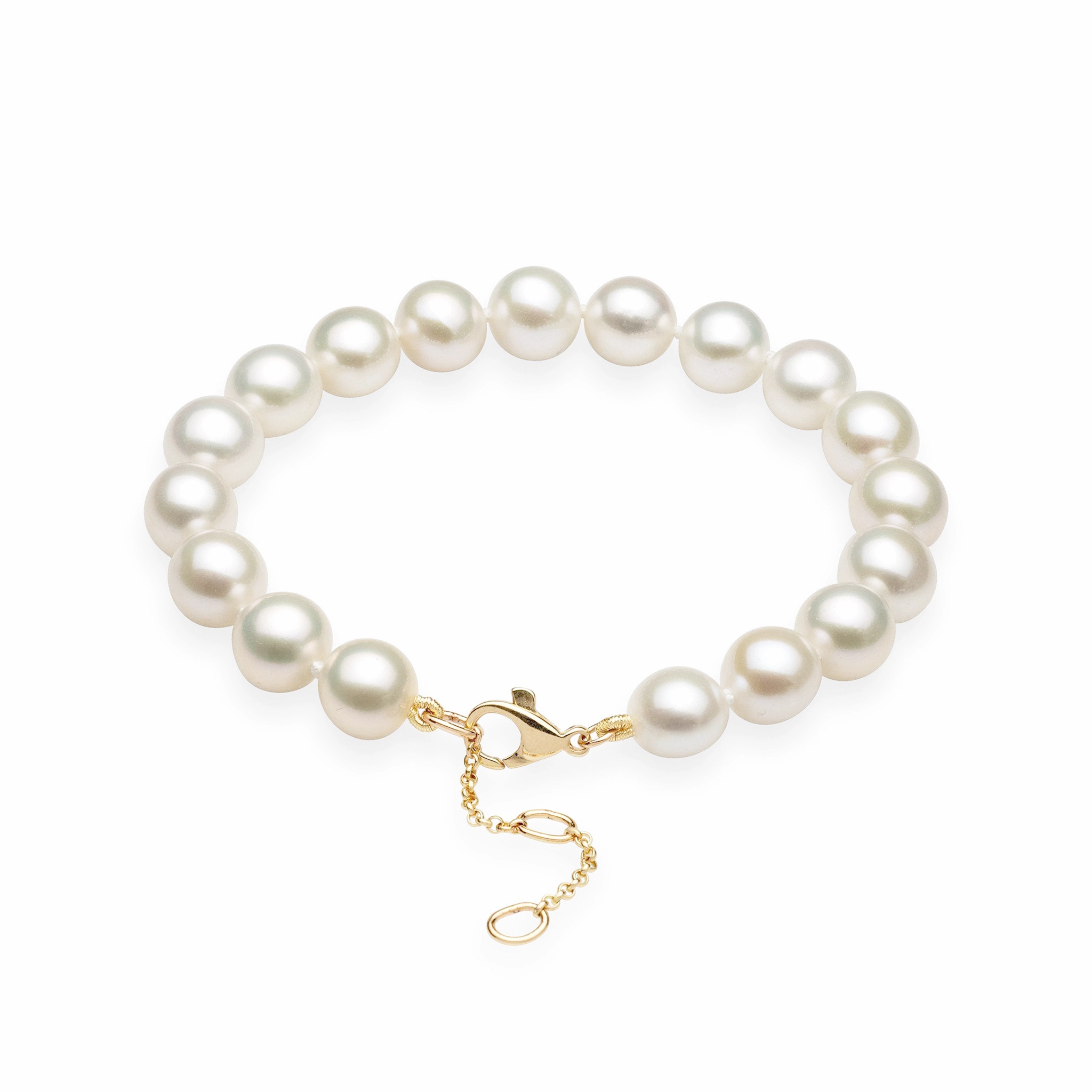 Fine Finish 7.5-9" Adjustable White Freshwater Pearl Bracelet in Gold - 9-10mm